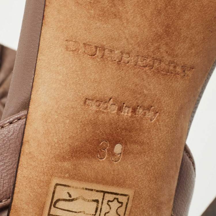 Pre Owned Burberry Brown Leather Ruffle Ankle Strap Sandals Size 39