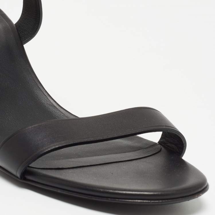 Pre Owned Burberry Black Leather TB Buckle Ankle Strap Block Heel Sandals Size 38