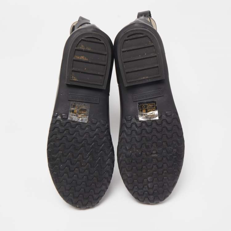 Pre Owned Burberry Black Nova Check Detail Belted Rain Boots Size 35