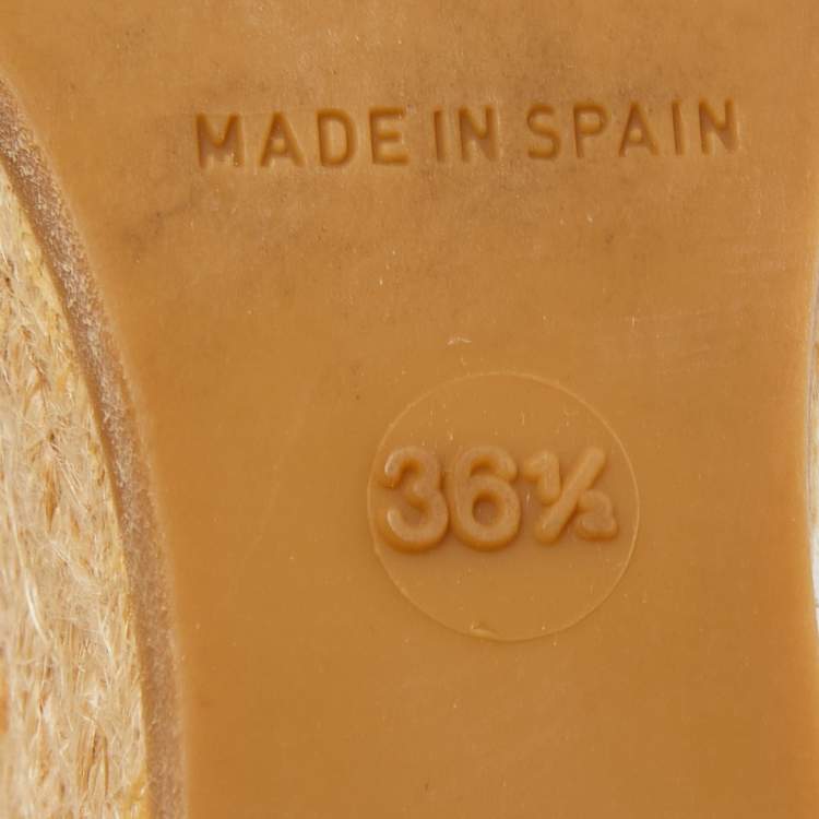 Pre Owned Burberry Cream Patent Peep Toe Wedge Espadrilles Sandals Size 36.5