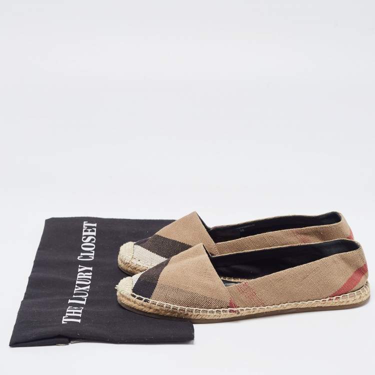 Pre Owned Burberry Brown Nova Check Canvas Espadrille Flats Size 38