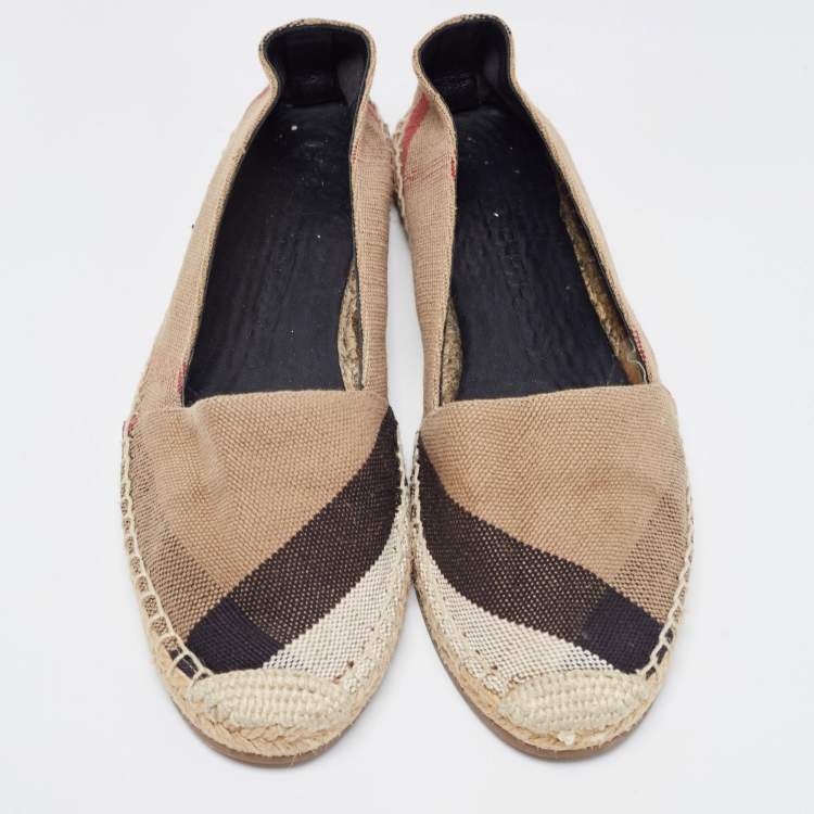 Pre Owned Burberry Brown Nova Check Canvas Espadrille Flats Size 38