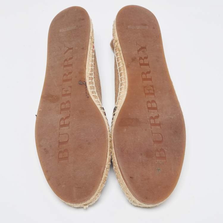 Pre Owned Burberry Brown Nova Check Canvas Espadrille Flats Size 38