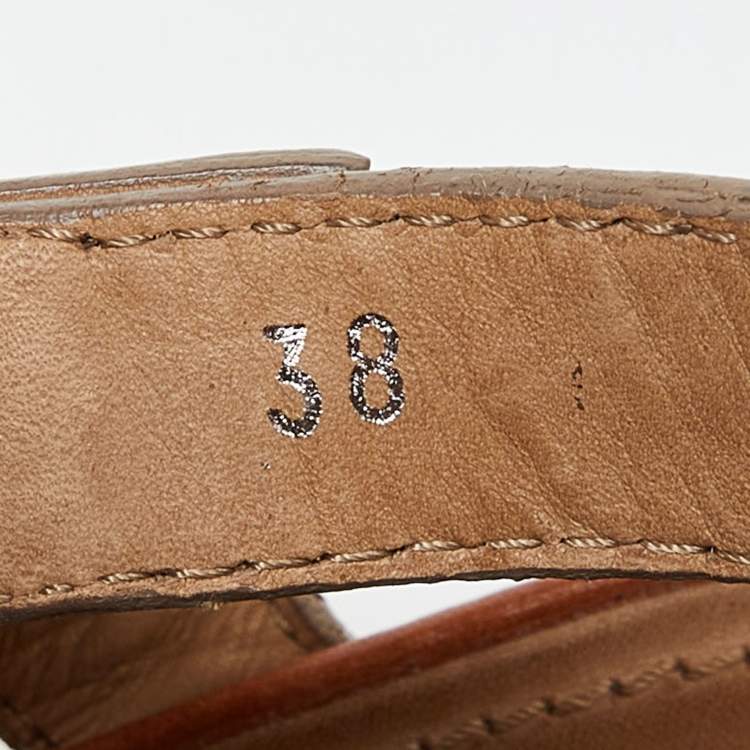 Pre Owned Burberry Brown Leather and Nova Check Canvas Buckle Detail Wedge Sandals Size 38
