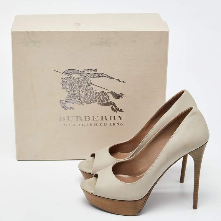Pre Owned Burberry Beige Leather Peep Toe Platform Pumps Size 41