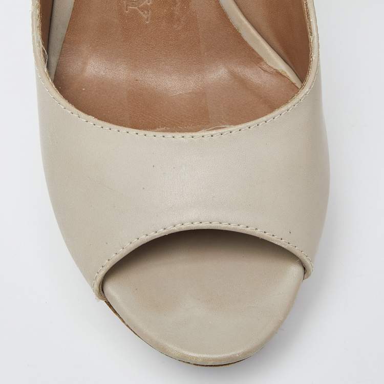 Pre Owned Burberry Beige Leather Peep Toe Platform Pumps Size 41