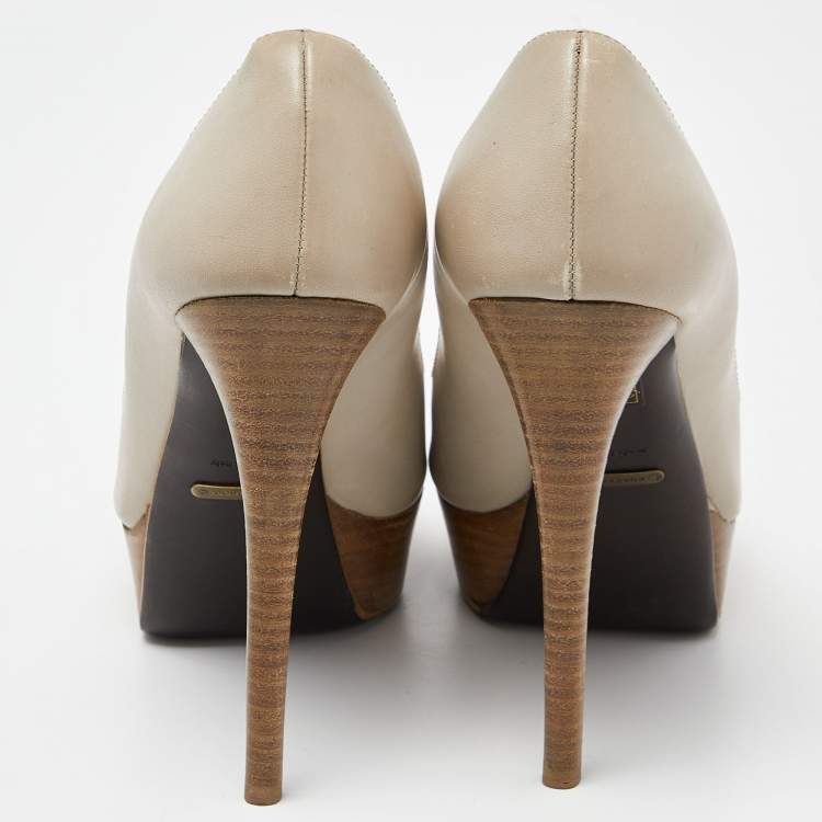 Pre Owned Burberry Beige Leather Peep Toe Platform Pumps Size 41