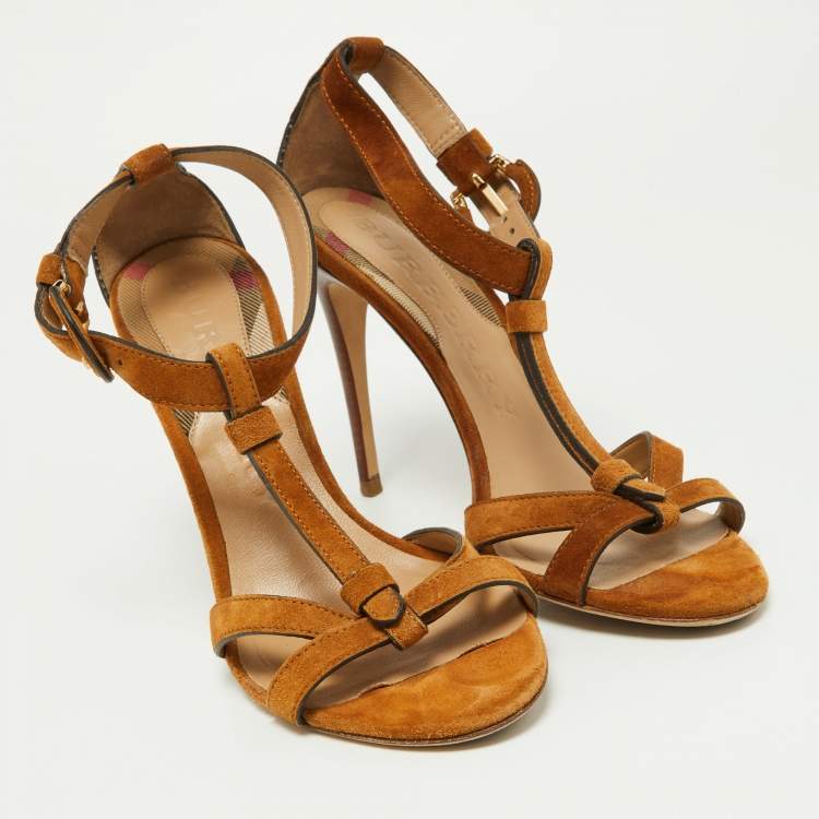 Pre Owned Burberry Brown Suede Ankle Strap Sandals Size 39