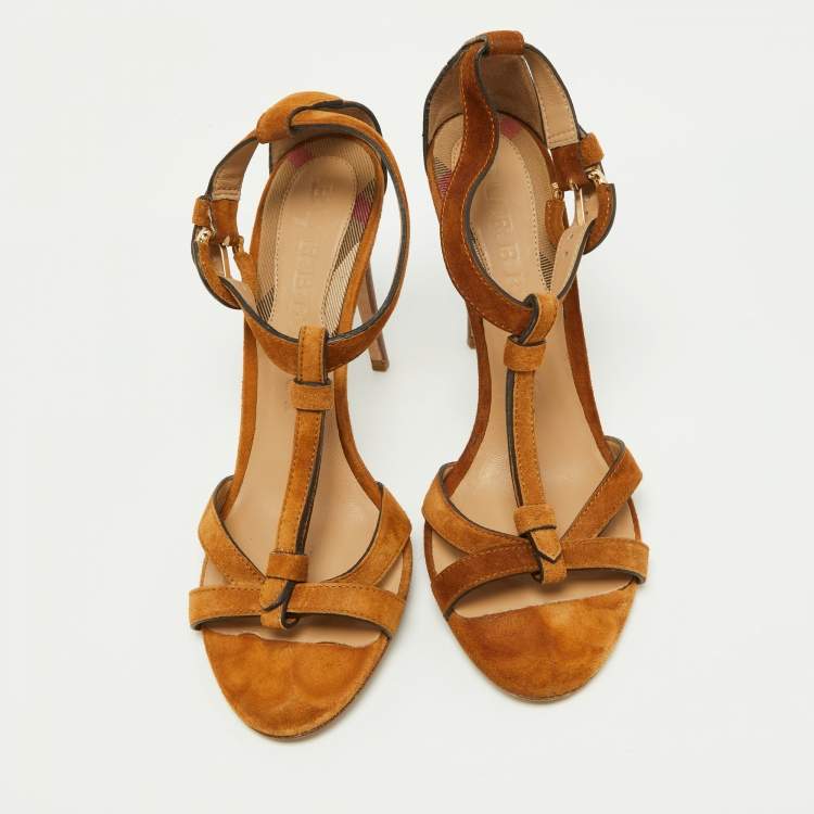 Pre Owned Burberry Brown Suede Ankle Strap Sandals Size 39