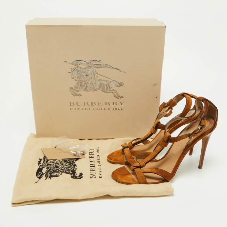 Pre Owned Burberry Brown Suede Ankle Strap Sandals Size 39