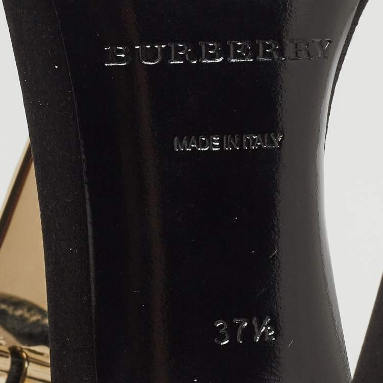 Pre Owned Burberry Black Satin T Strap Ankle Strap Sandals Size 37.5