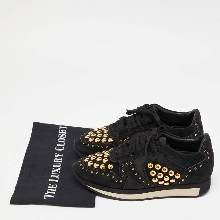 Pre Owned Burberry Black Suede and Satin Studded Low Top Sneakers Size 39
