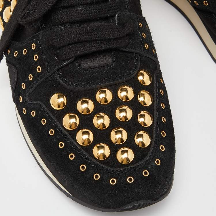 Pre Owned Burberry Black Suede and Satin Studded Low Top Sneakers Size 39