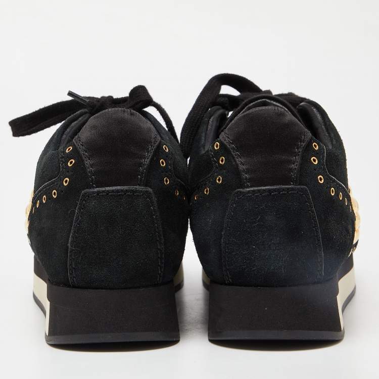 Pre Owned Burberry Black Suede and Satin Studded Low Top Sneakers Size 39