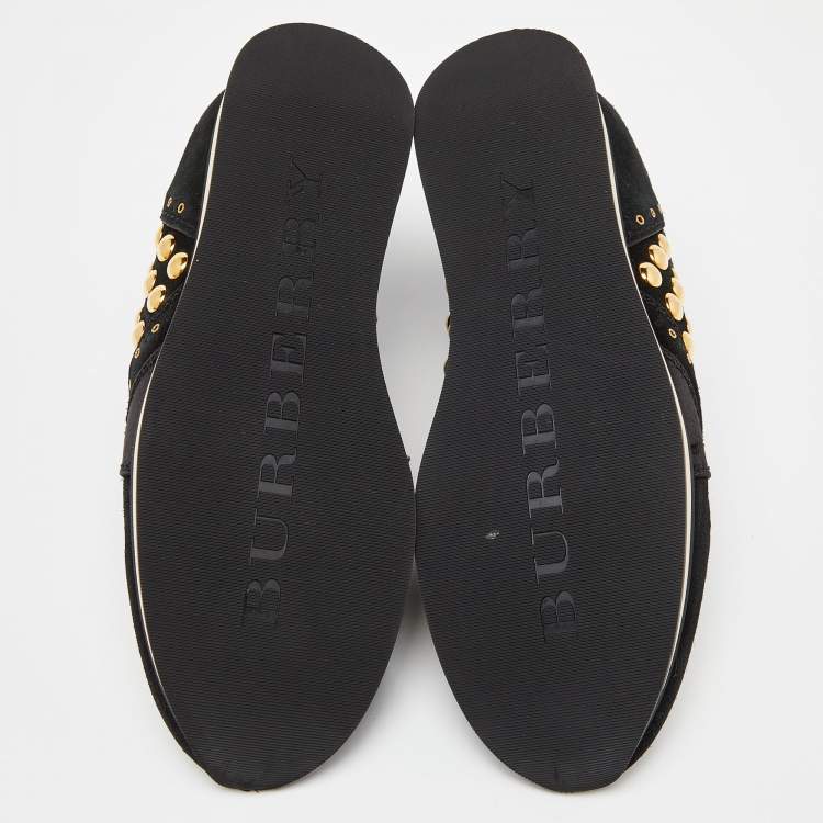 Pre Owned Burberry Black Suede and Satin Studded Low Top Sneakers Size 39