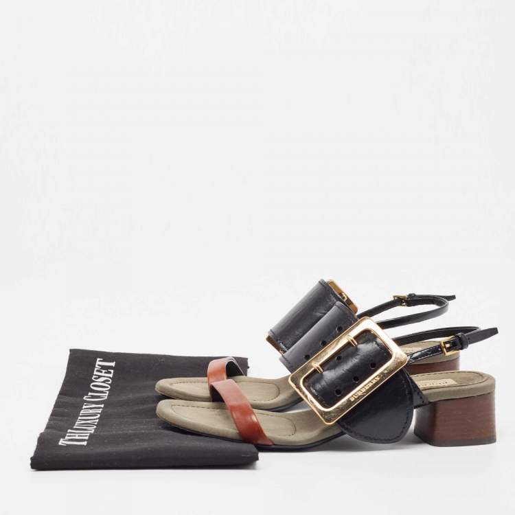 Pre Owned Burberry Two Tone Leather Slingback Sandals Size 36.5