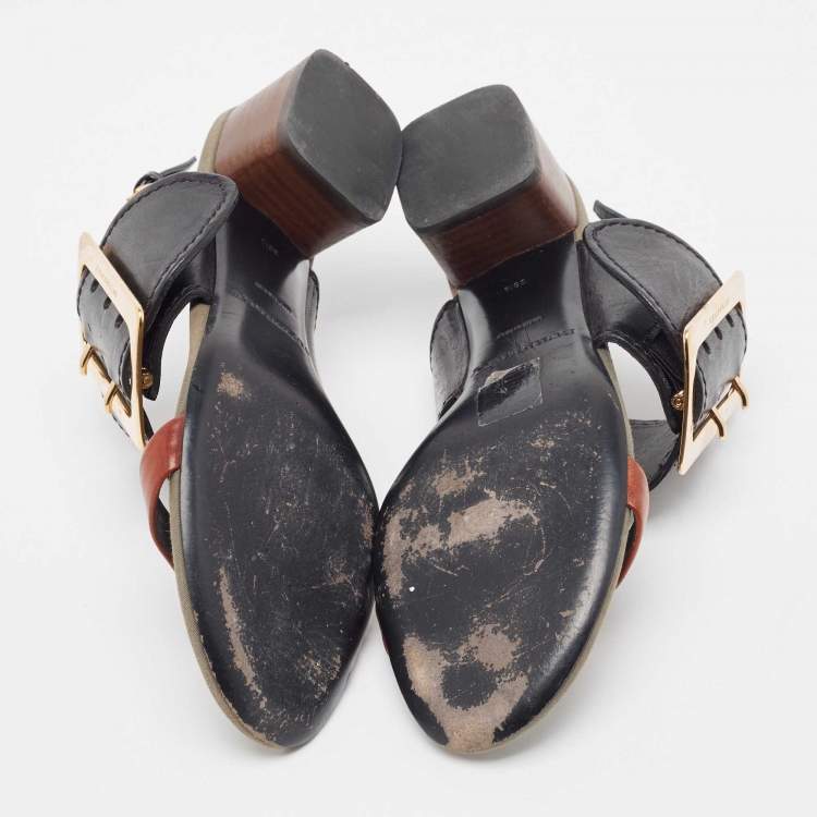 Pre Owned Burberry Two Tone Leather Slingback Sandals Size 36.5