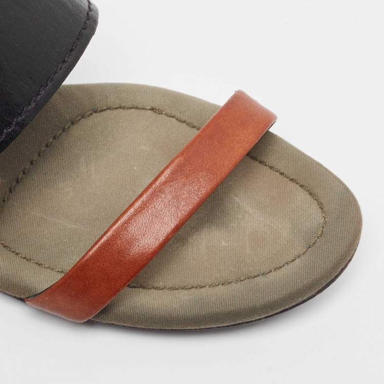 Pre Owned Burberry Two Tone Leather Slingback Sandals Size 36.5