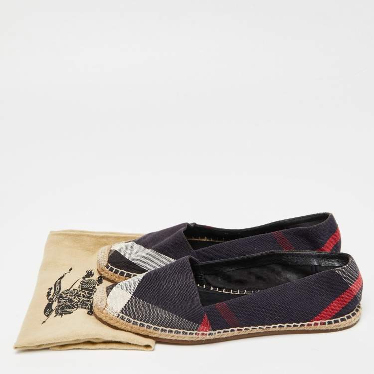 Pre Owned Burberry Navy Blue Nova Check Canvas Espadrille Flats Size 39