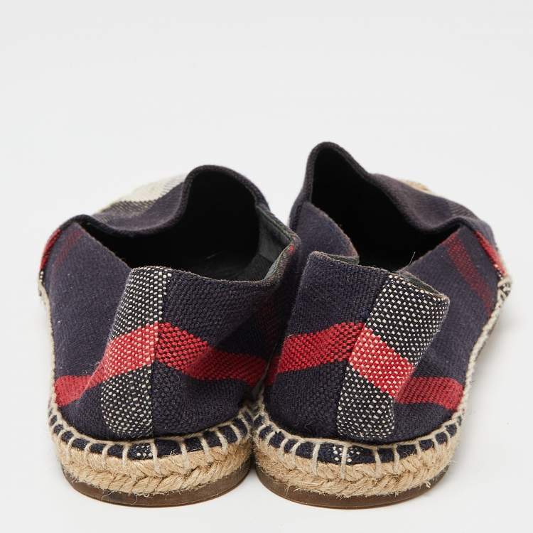 Pre Owned Burberry Navy Blue Nova Check Canvas Espadrille Flats Size 39