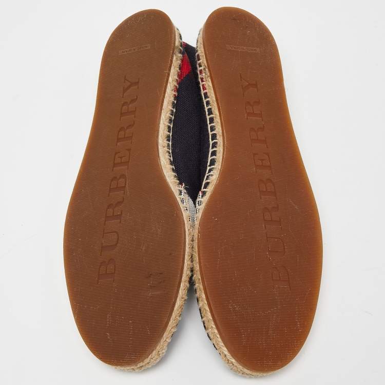 Pre Owned Burberry Navy Blue Nova Check Canvas Espadrille Flats Size 39