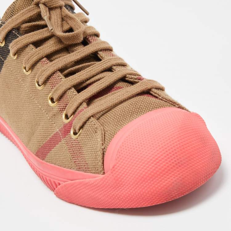 Pre Owned Burberry Pink/Beige Check Canvas And Rubber Low Top Sneakers Size 40