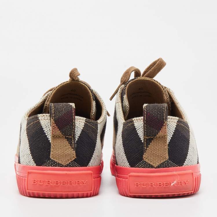 Pre Owned Burberry Pink/Beige Check Canvas And Rubber Low Top Sneakers Size 40