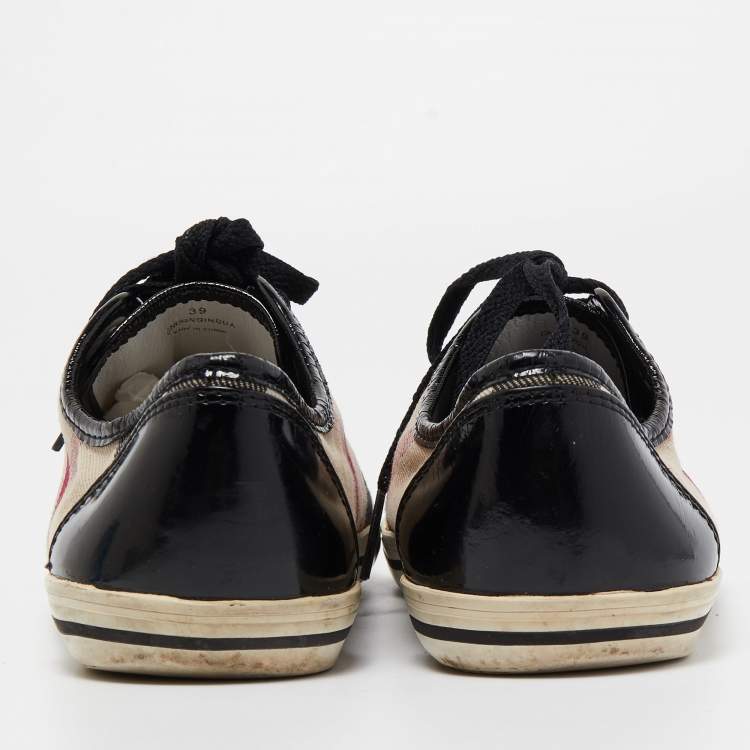 Pre Owned Burberry Black/Beige Novacheck Canvas And Leather Cap Toe Low Top Sneakers Size 39