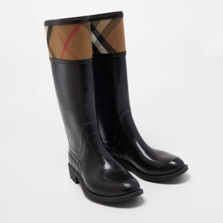 Pre Owned Burberry Black Rubber Wellington Rain Boots Size 38