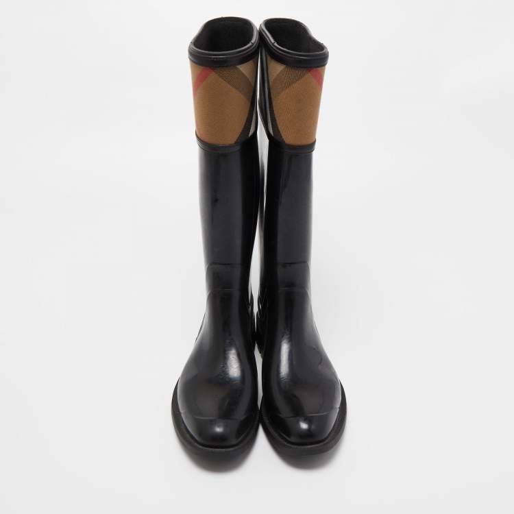 Pre Owned Burberry Black Rubber Wellington Rain Boots Size 38