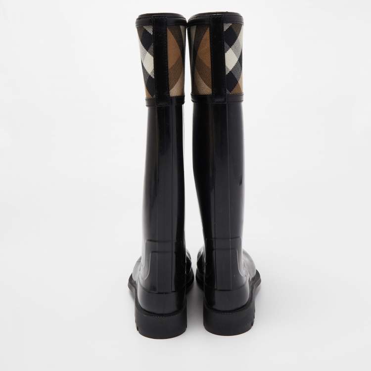 Pre Owned Burberry Black Rubber Wellington Rain Boots Size 38