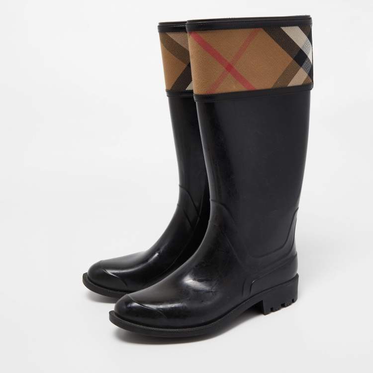 Burberry Black Rubber Wellington Rain Boots Size 38 Burberry | TLC