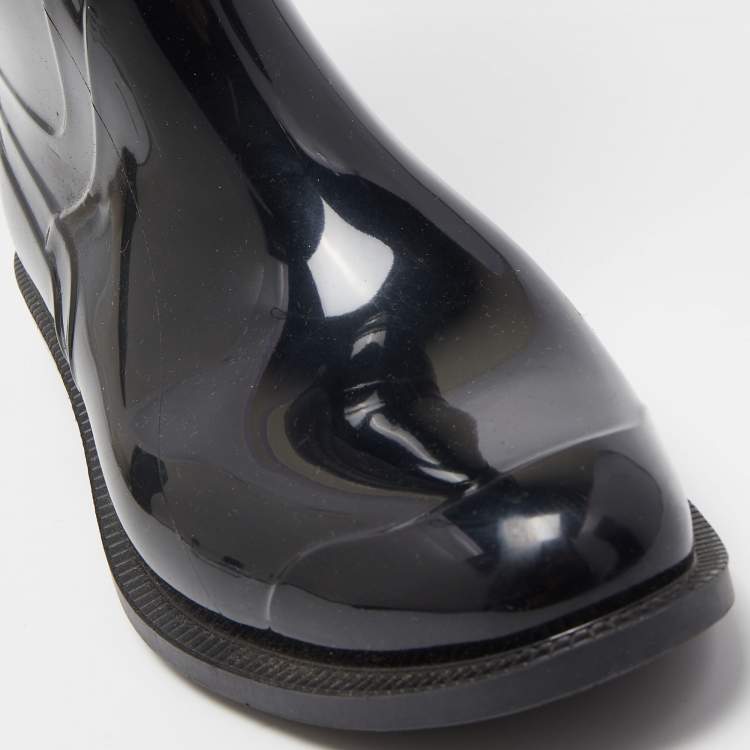 Pre Owned Burberry Black/Beige Rubber and Nova Check Canvas Rain Boots Size 36
