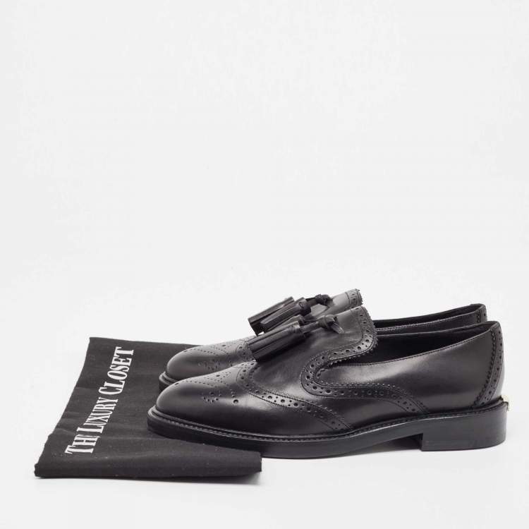 Pre Owned Burberry Black  Brogue Leather Tassel Detail Loafers Size 36