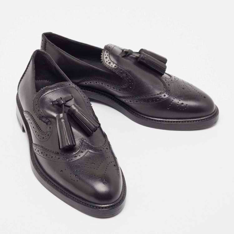Pre Owned Burberry Black  Brogue Leather Tassel Detail Loafers Size 36