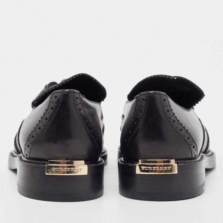 Pre Owned Burberry Black  Brogue Leather Tassel Detail Loafers Size 36