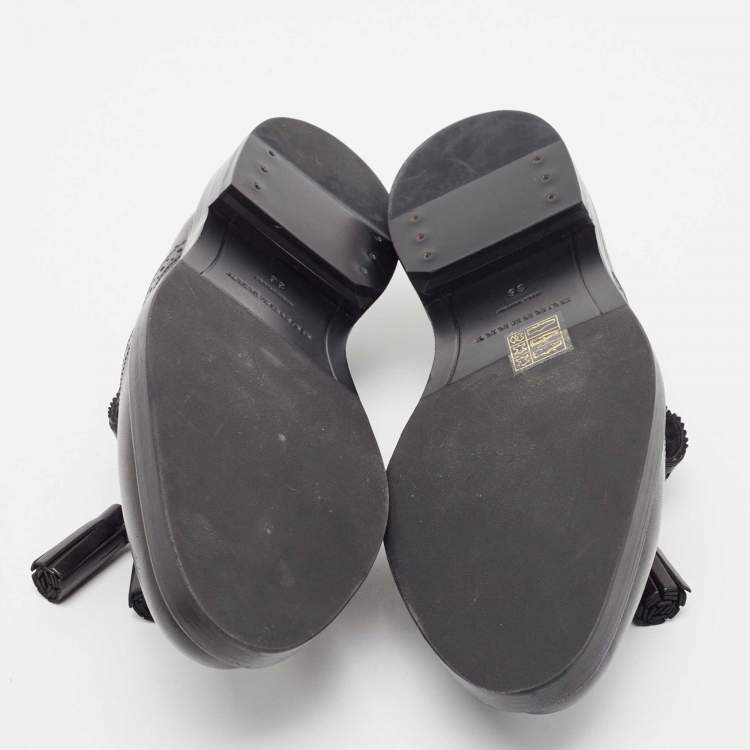 Pre Owned Burberry Black  Brogue Leather Tassel Detail Loafers Size 36