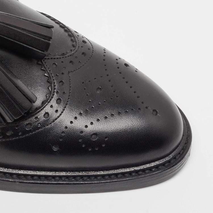 Pre Owned Burberry Black  Brogue Leather Tassel Detail Loafers Size 36