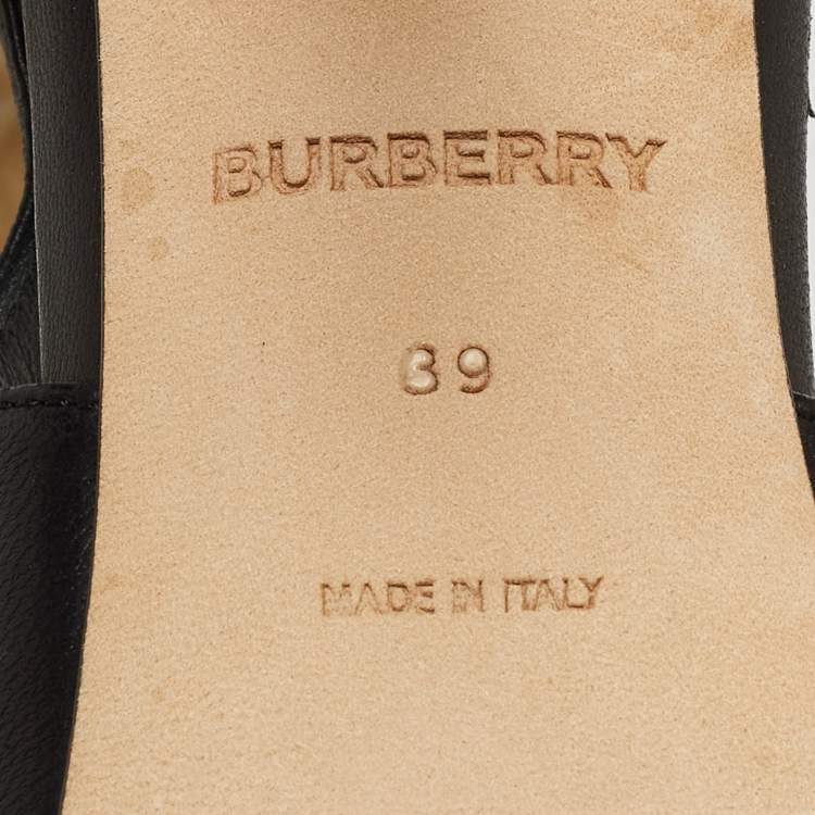 Pre Owned Burberry Black/Beige Leather and Logo Canvas Maria Slingback Pumps Size 39