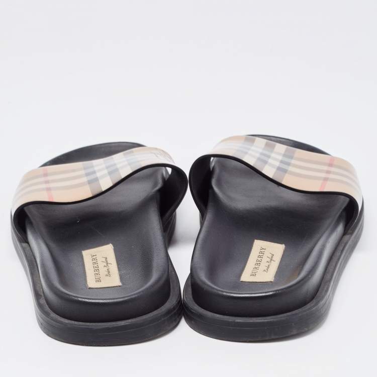 Pre Owned Burberry Beige PVC Nova Check Flat Slides Size 38