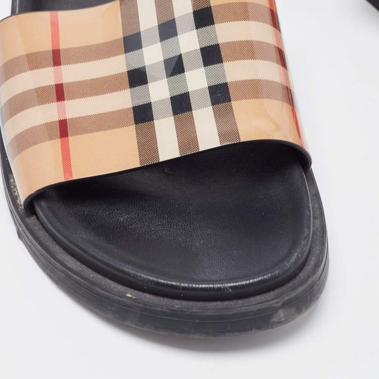 Pre Owned Burberry Beige PVC Nova Check Flat Slides Size 38