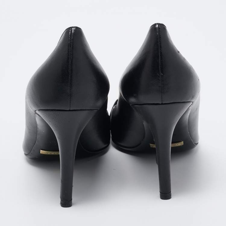 Pre Owned Burberry Black House Check Canvas and Leather Buckle Pumps Size 37