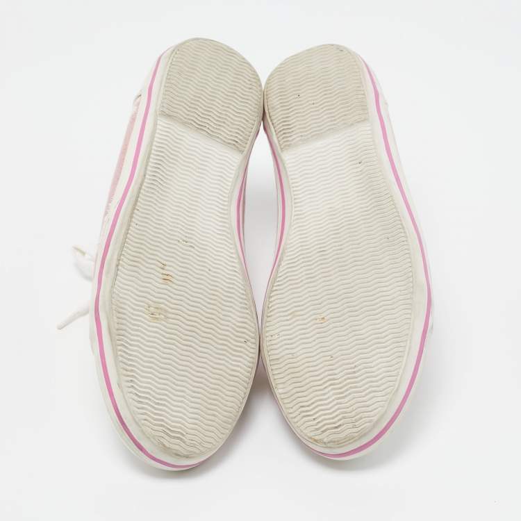 Pre Owned Burberry Pink/White Leather and Canvas Cap Toe Low Top Sneakers Size 41