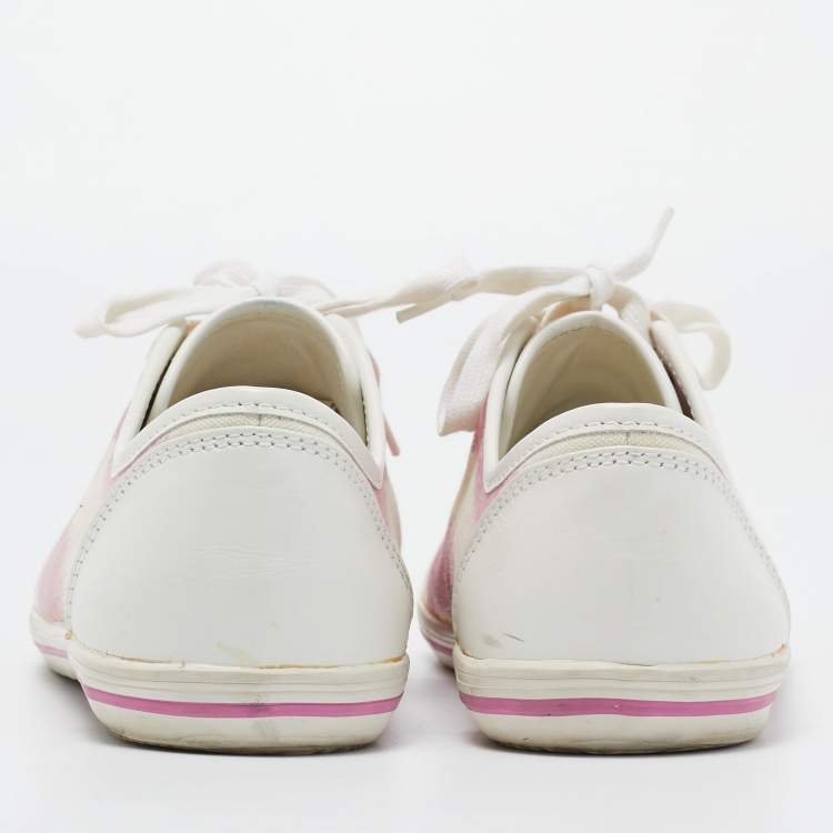 Pre Owned Burberry Pink/White Leather and Canvas Cap Toe Low Top Sneakers Size 41