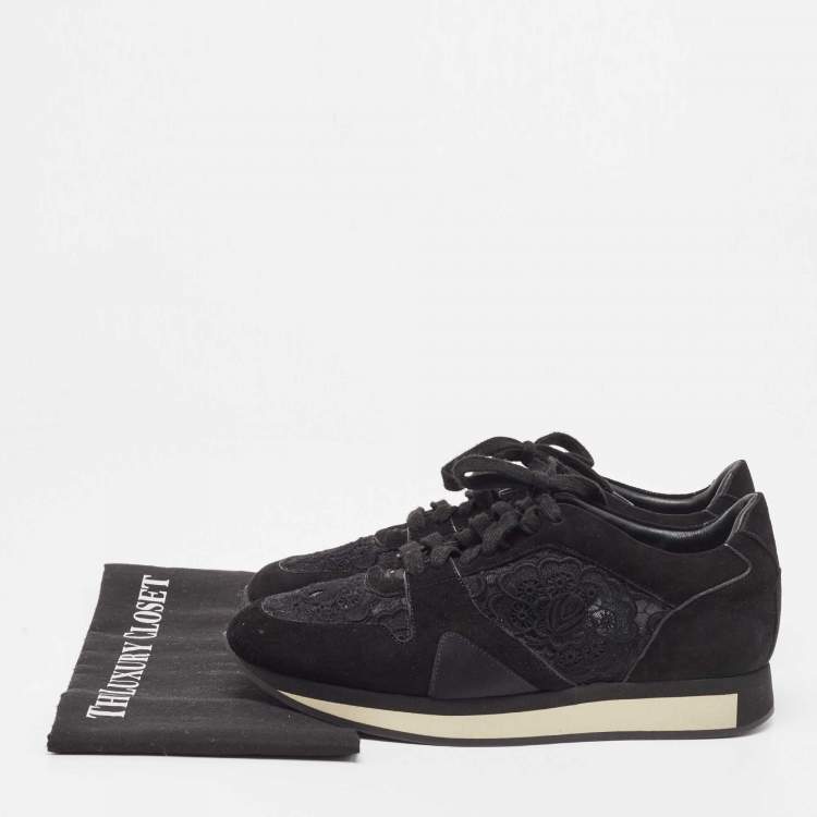 Pre Owned Burberry Black Lace/Suede Lace Up Sneakers Size 40