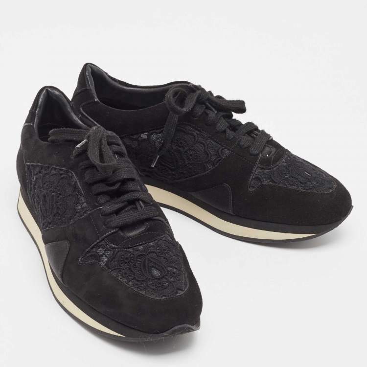 Pre Owned Burberry Black Lace/Suede Lace Up Sneakers Size 40
