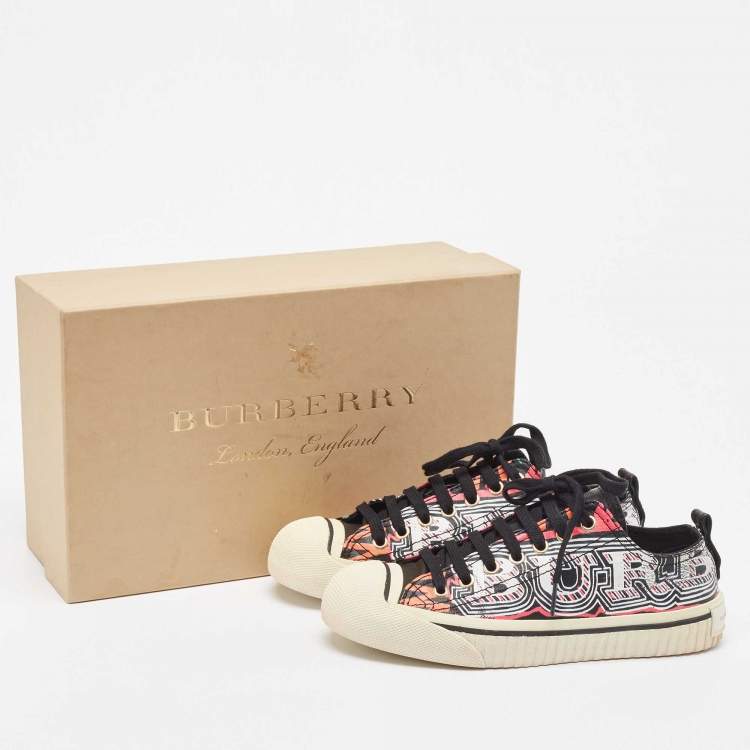 Pre Owned Burberry Multicolor Coated Canvas Kingly Mark Print Low Top Sneakers Size 35