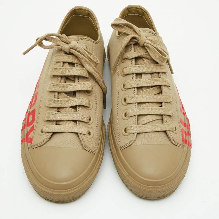 Pre Owned Burberry Beige Canvas Low Top Sneakers Size 38