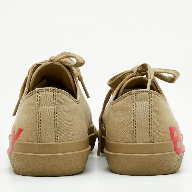 Pre Owned Burberry Beige Canvas Low Top Sneakers Size 38