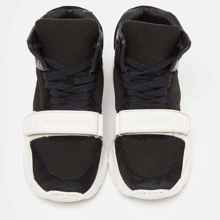 Pre Owned Burberry Black Neoprene and Suede Ramsey Sneakers Size 38